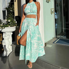 Two Piece Halter Floral Dress