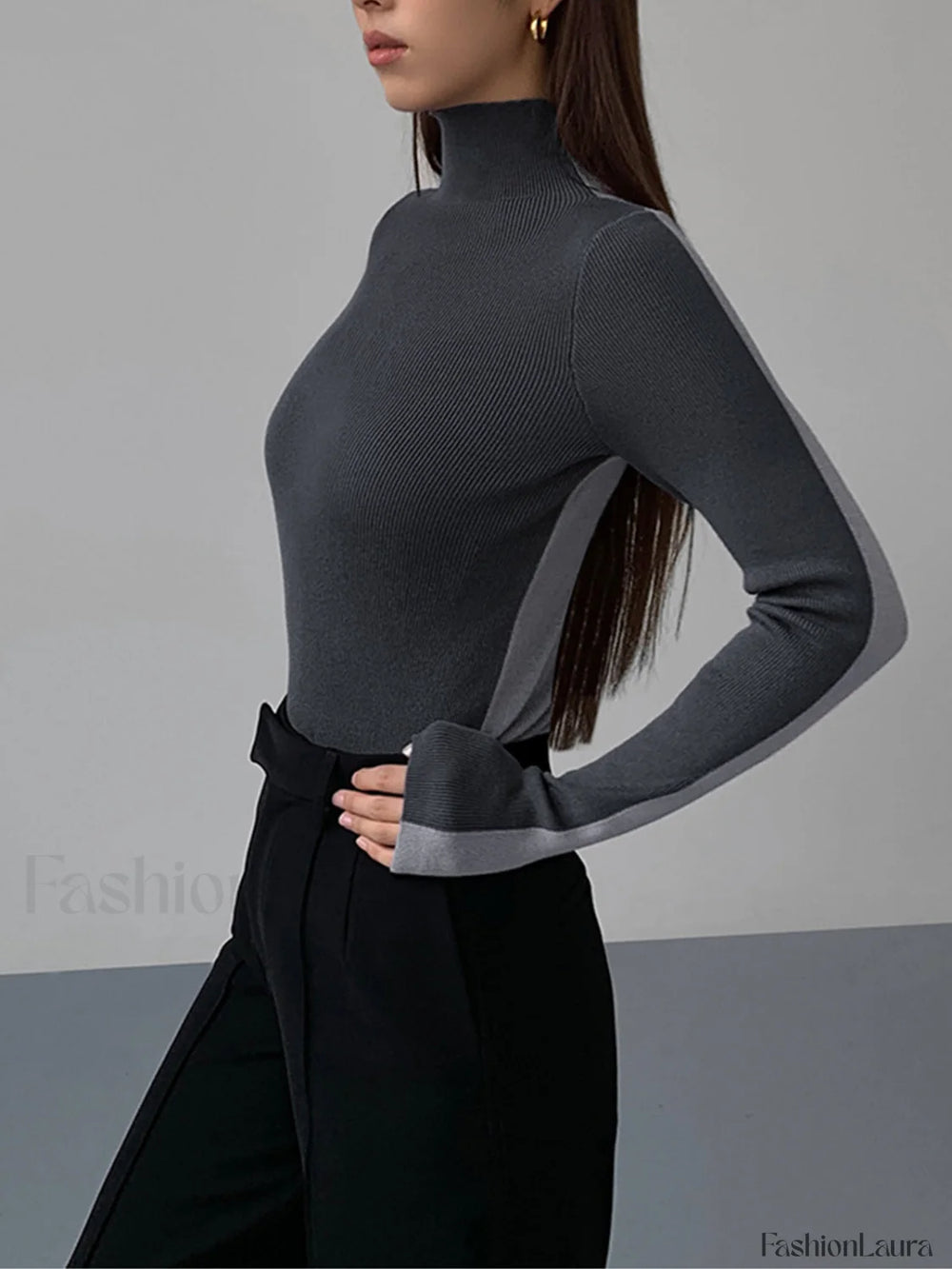 Two Tone Double Sided Long Sleeve Knit Top Knit Tops