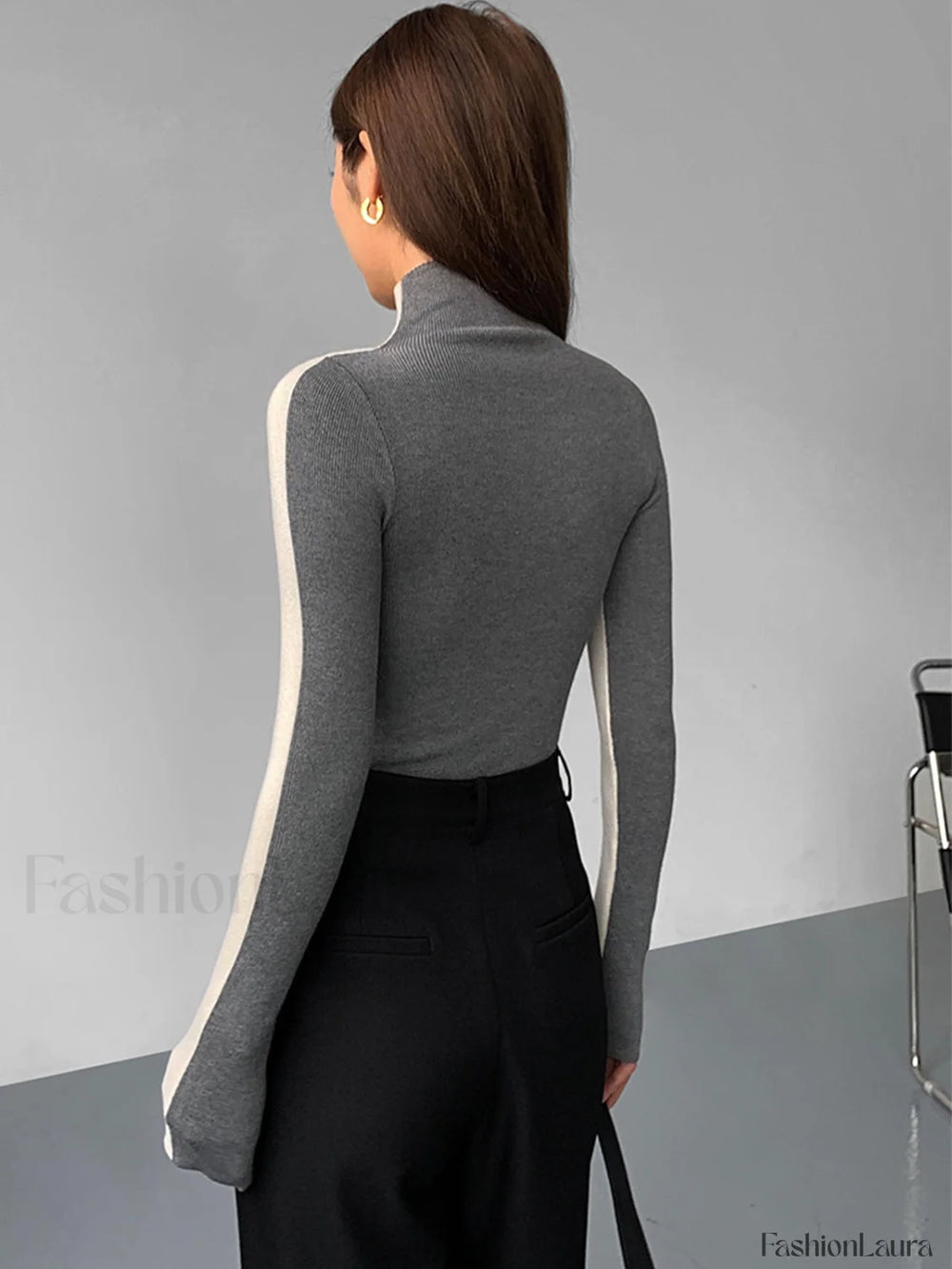 Two Tone Double Sided Long Sleeve Knit Top Knit Tops