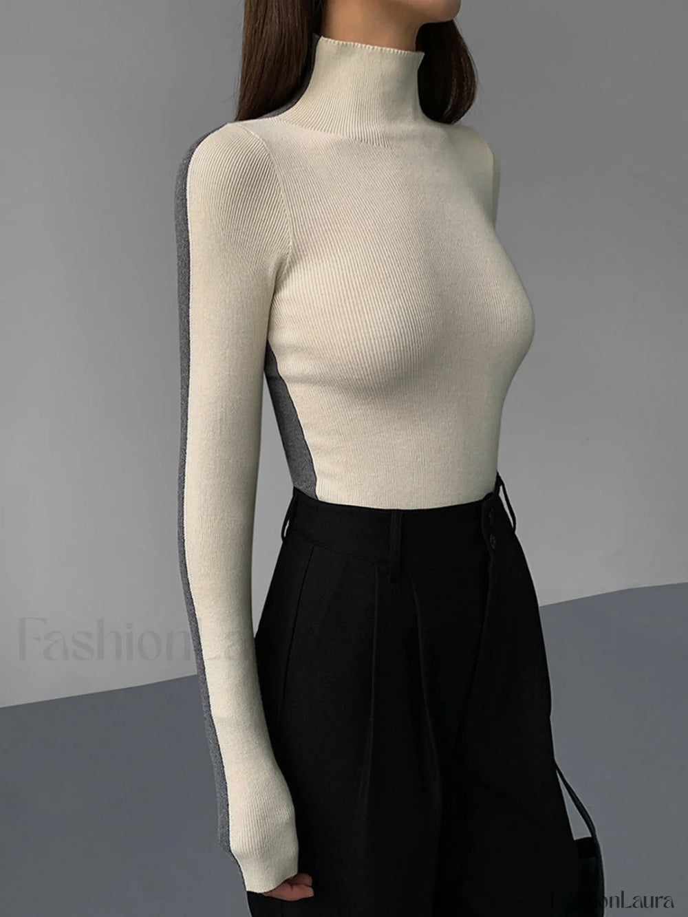 Two Tone Double Sided Long Sleeve Knit Top Knit Tops