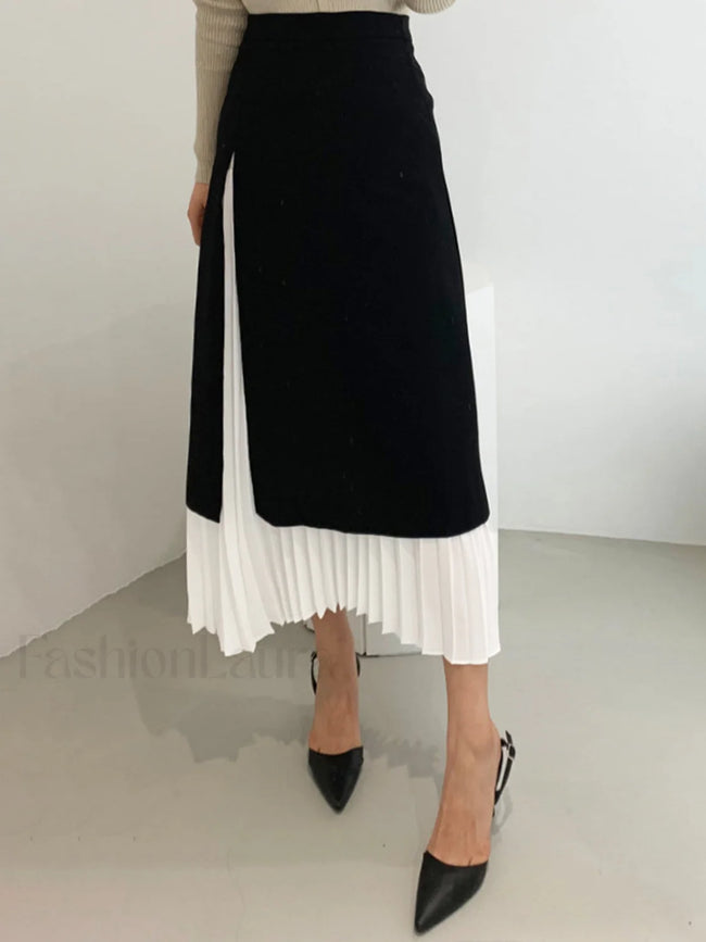 Two Tone Pleated Long Skirt Black / XS Skirts Main image