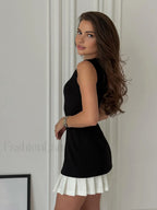 Two Tone Sleeveless Pleated Short Dress Dresses