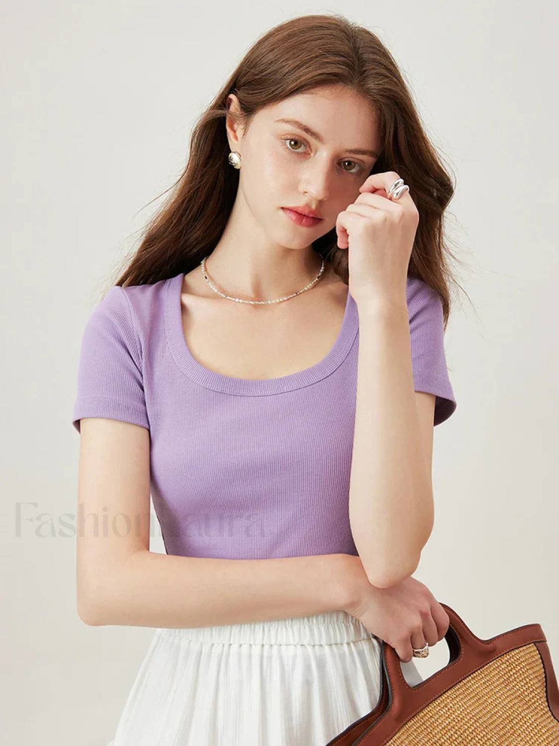 U Neck Slim Thin Knitted T Shirt Purple / XS Main image