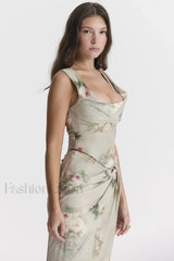 Una Vintage Floral Corset Graceful + Maxi Skirt Set