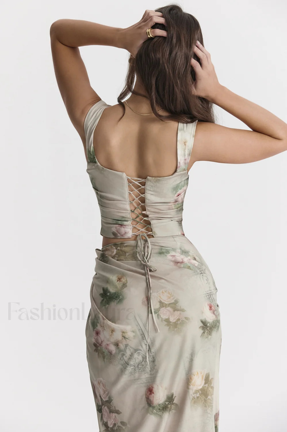 Una Vintage Floral Corset Graceful + Maxi Skirt Set