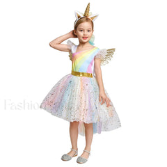 Unicorn Dance Rainbow Costume Ball Princess Girls Kid Party Birthday Dress Halloween Cosplay Costume