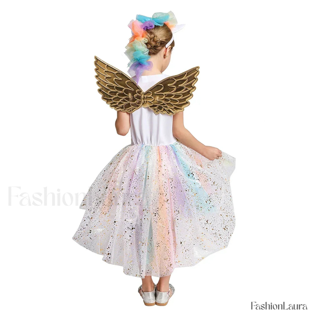 Unicorn Dance Rainbow Costume Ball Princess Girls Kid Party Birthday Dress Halloween Cosplay Costume