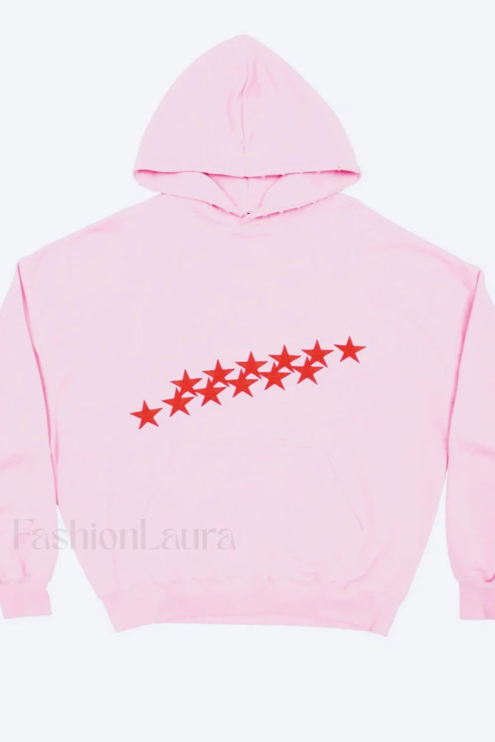 Unisex Star Print Hooded Hoodie Pink / M