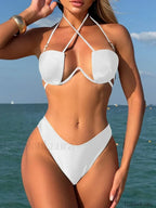 V Bar Underwired Bra Cup Brazilian Bikini Set White / S