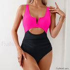 V Cut Bandeau High Leg One Piece Black / S
