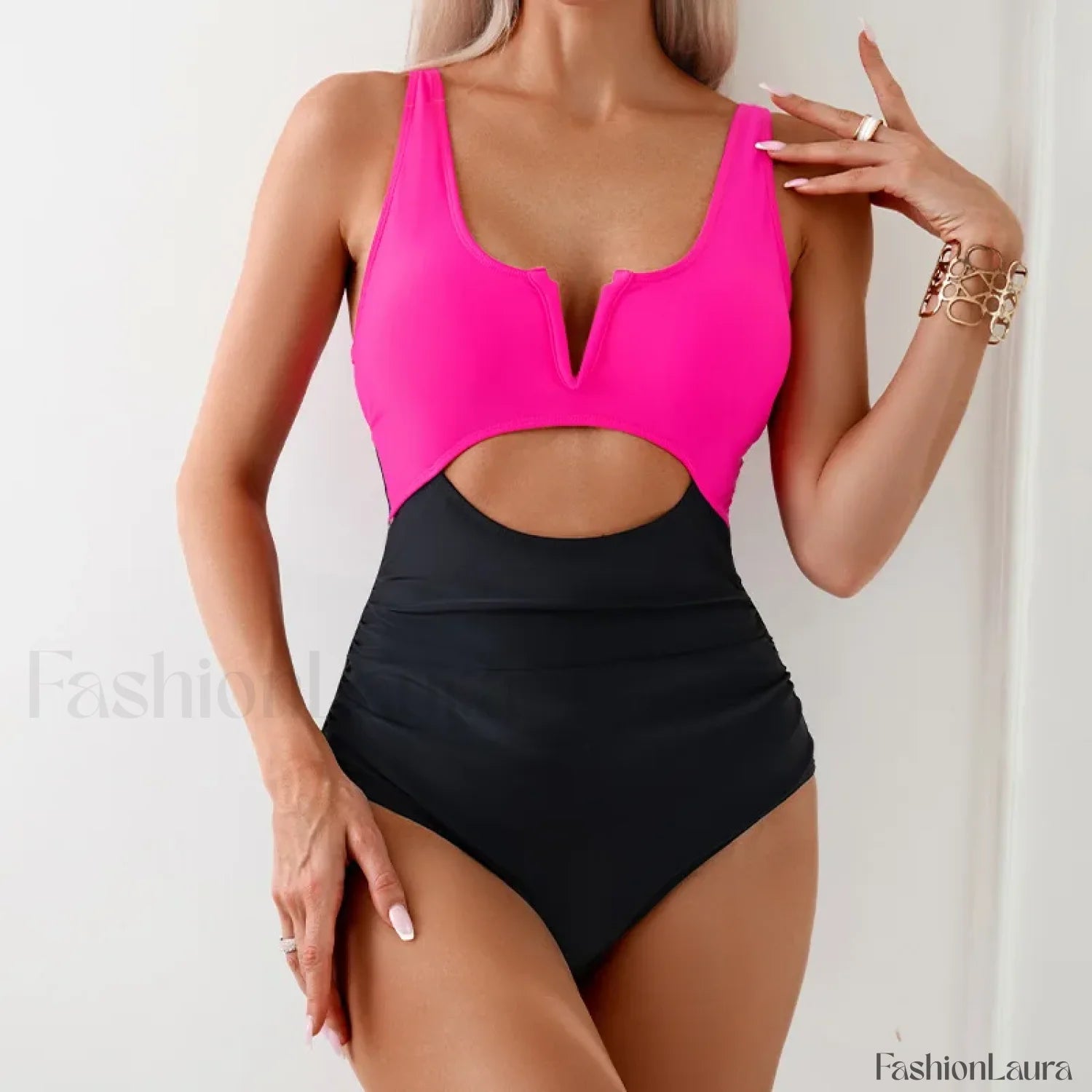 V Cut Bandeau High Leg One Piece Black / S