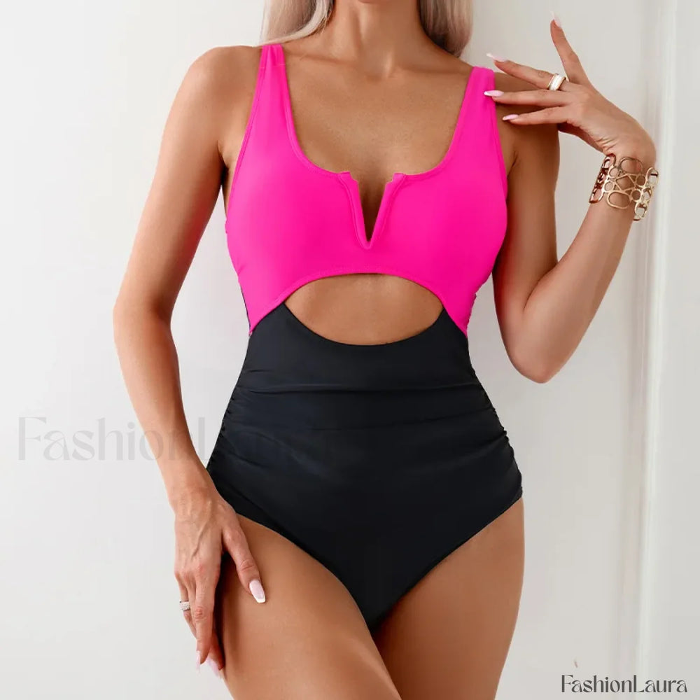 V Cut Bandeau High Leg One Piece Black / S