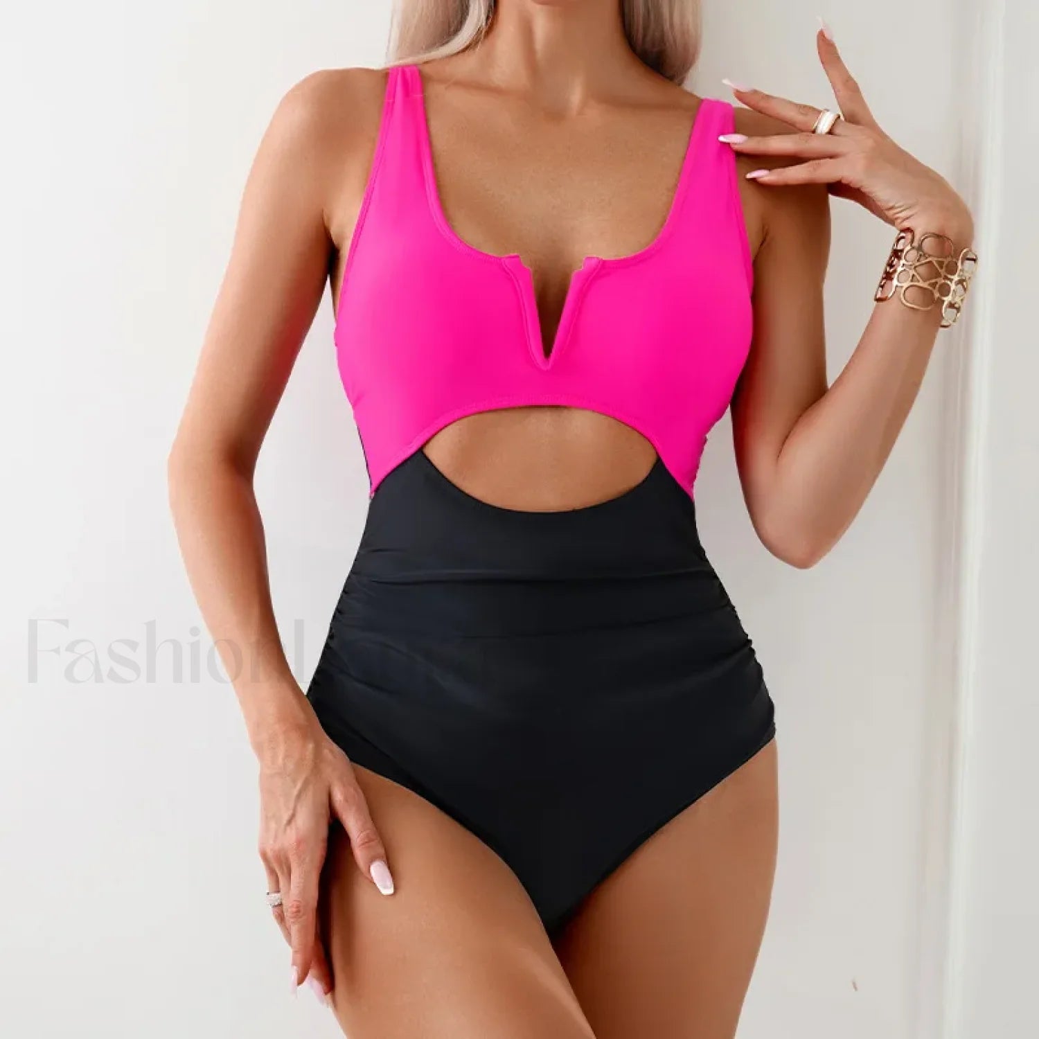 V Cut Bandeau High Leg One Piece Black / S