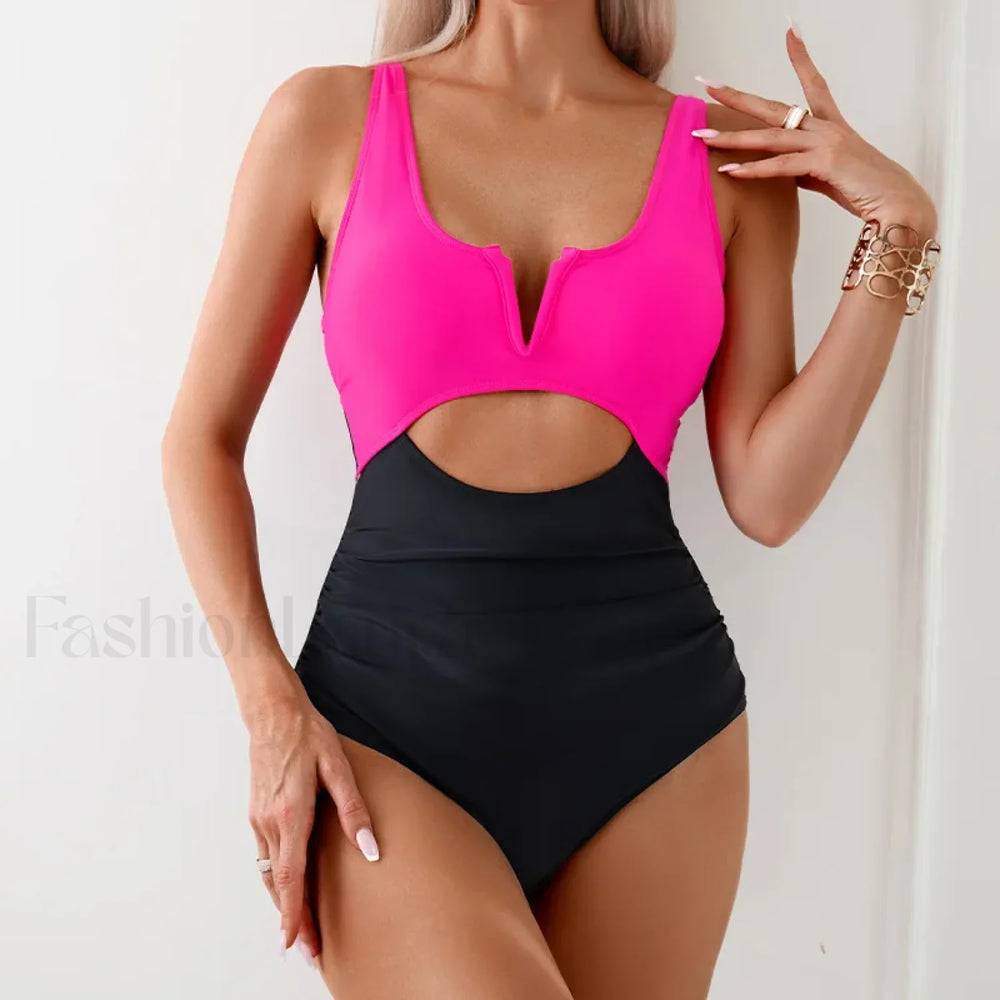 V Cut Bandeau High Leg One Piece Black / S