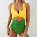 V Cut Bandeau High Leg One Piece Green / S