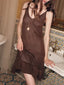 V Neck Backless Knitted Ruffle Cover Up Coffee / One Size