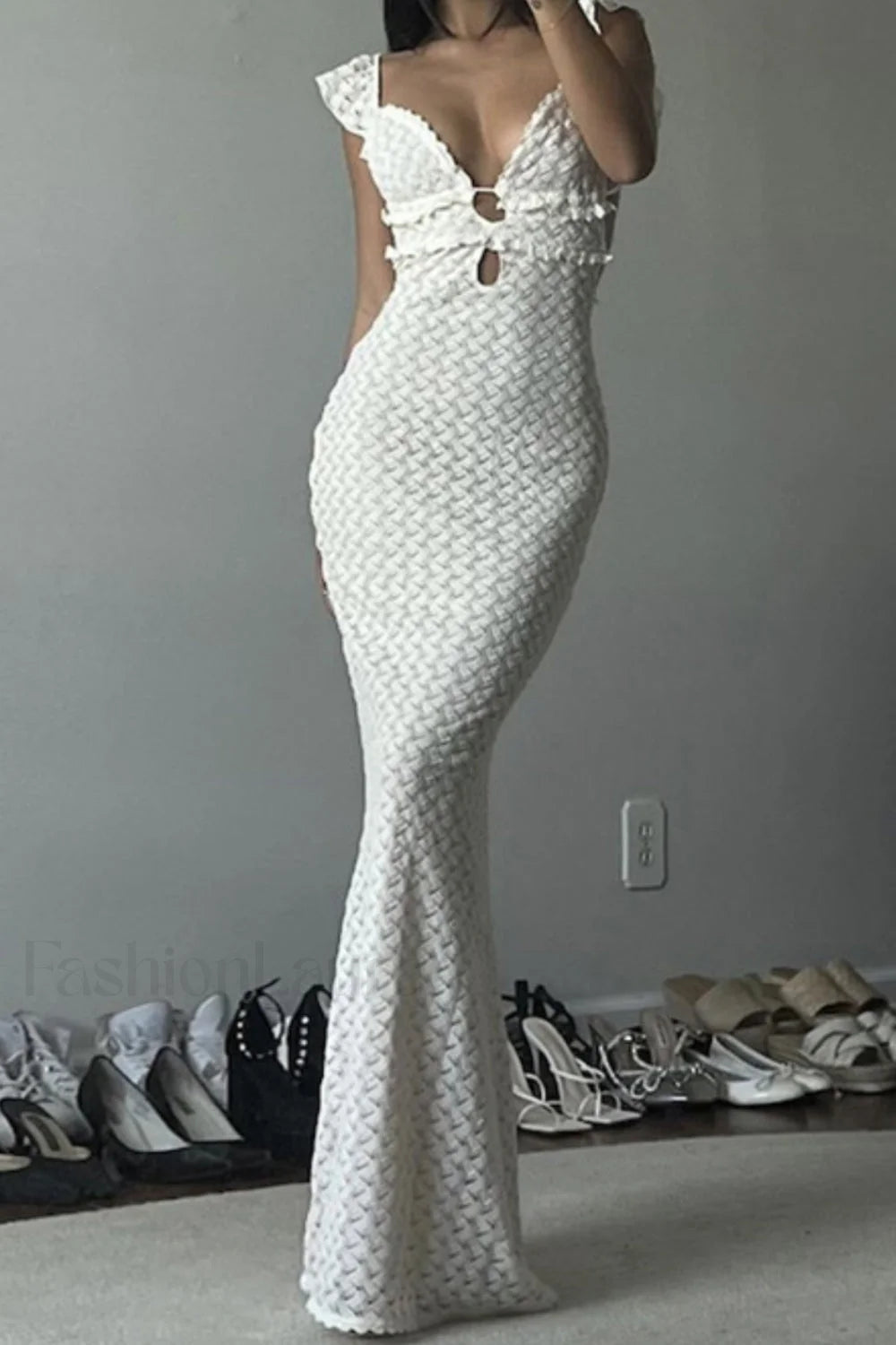 V-Neck Backless Tie Cutout Bodycon Maxi Dress Secondary image