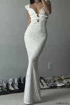 V Neck Backless Tie Cutout Bodycon Maxi Dress