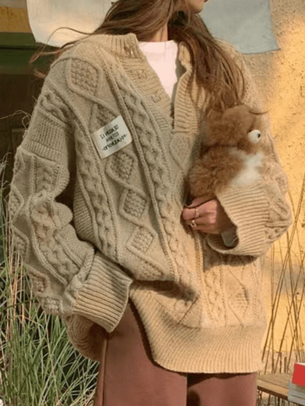 V Neck Cable Knit Sweater Sweaters