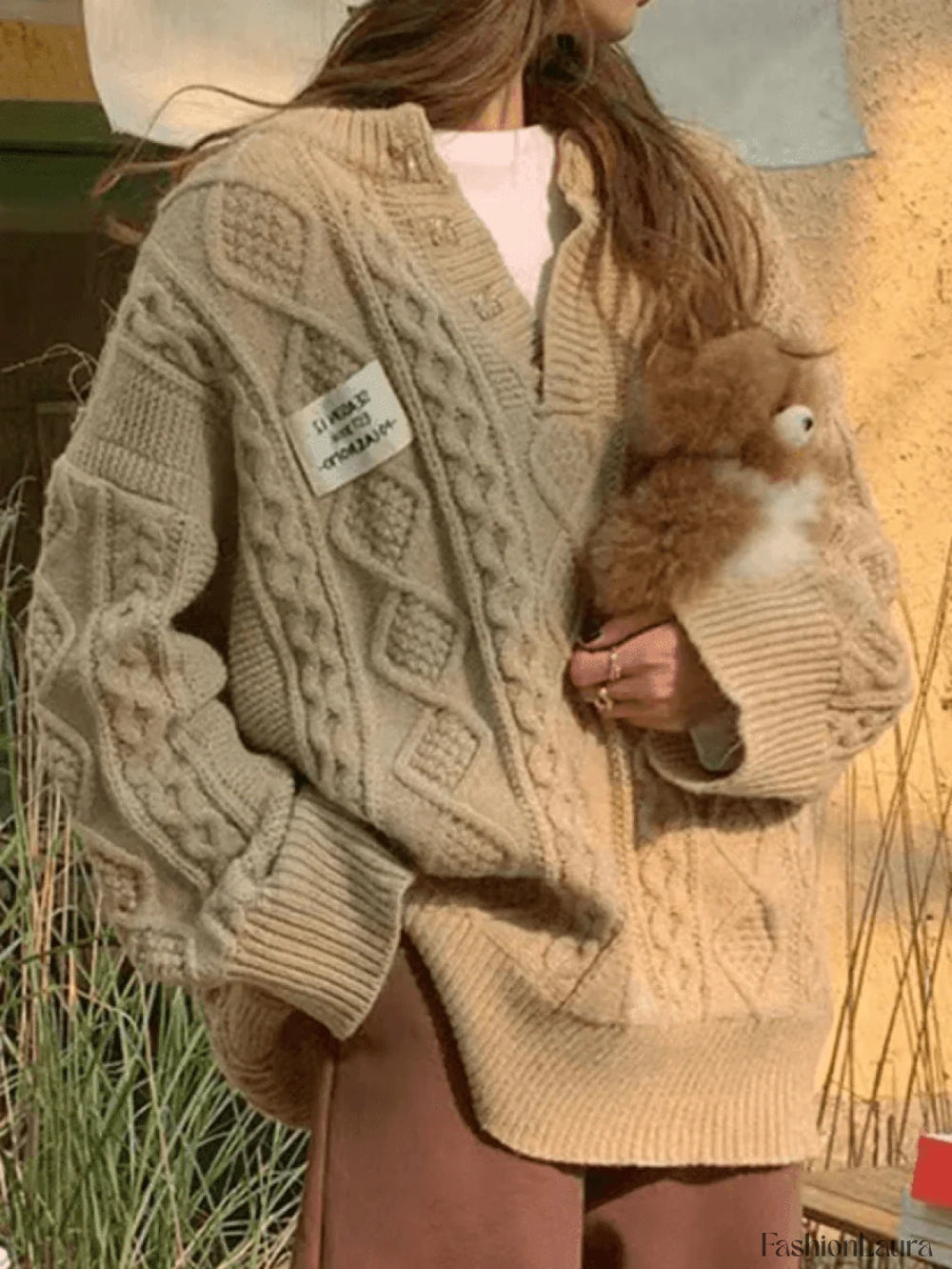 V Neck Cable Knit Sweater Sweaters