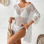 V Neck Crochet Hollowout Cover Up whlte / One Size