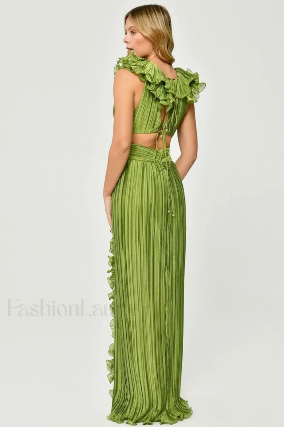 V Neck Cut Out Pleated Charming Split Maxi Dress