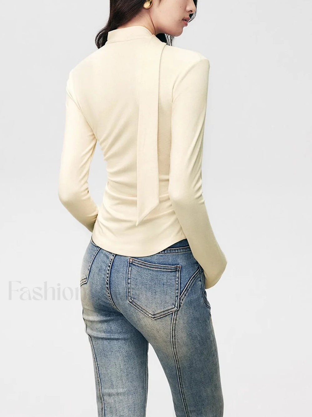 V neck Draped Floral Detail Modern Blouse with Matching Scarf Blouses