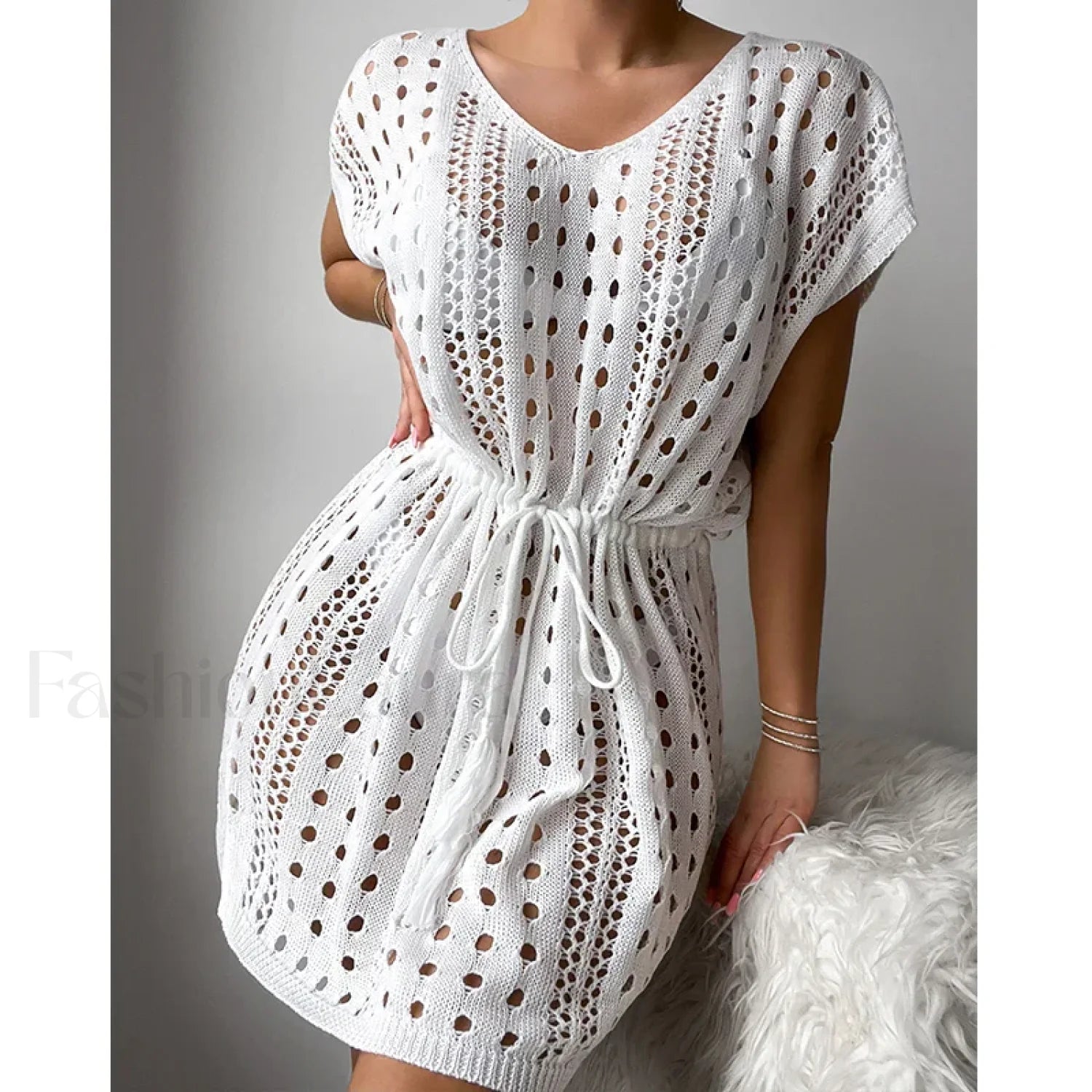 V-Neck Drawstring Slit Dress Cover Up Secondary image