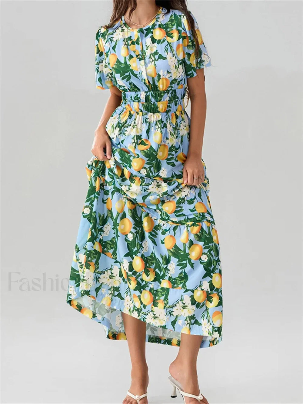 V Neck Flare Sleeve Pocket Maxi Dress Green / S