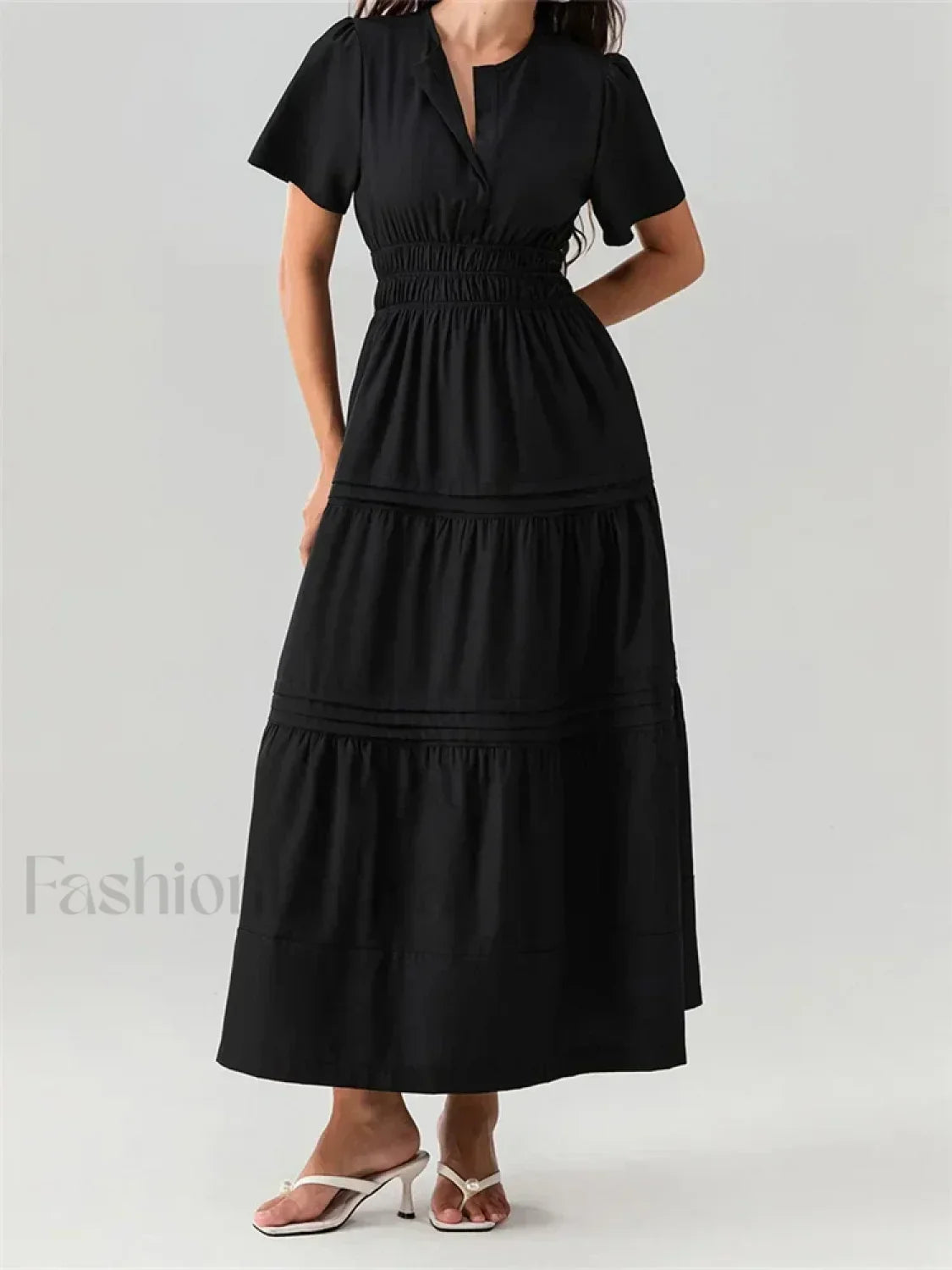 V Neck Flare Sleeve Pocket Maxi Dress Secondary image