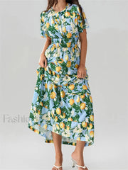 V Neck Flare Sleeve Pocket Maxi Dress Green / S