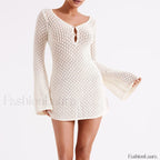 V Neck Hollow Tunic Cover Up WHITE / S