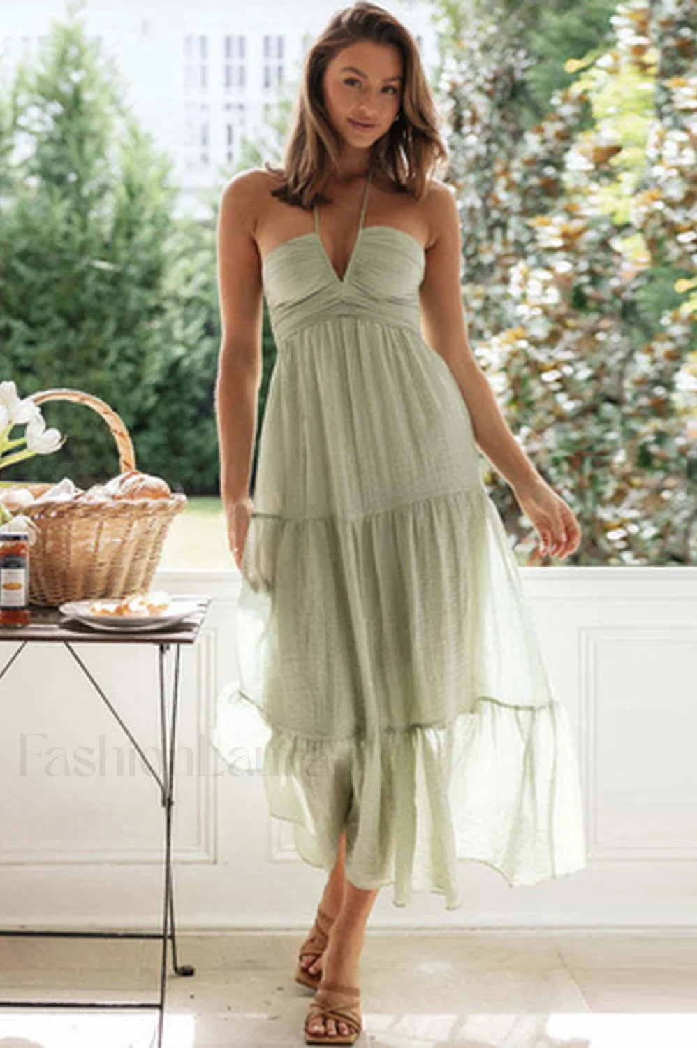 V Neck Lace Stylish Up Beach Dress S / Mint