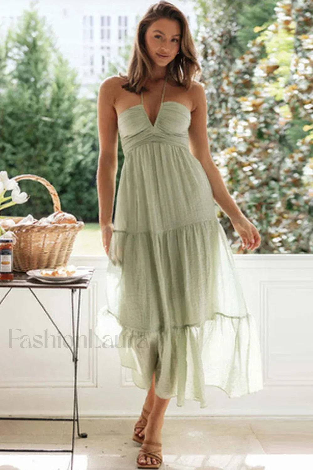 V Neck Lace Stylish Up Beach Dress S / Mint Main image