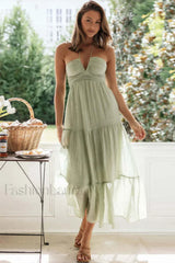 V Neck Lace Stylish Up Beach Dress S / Mint