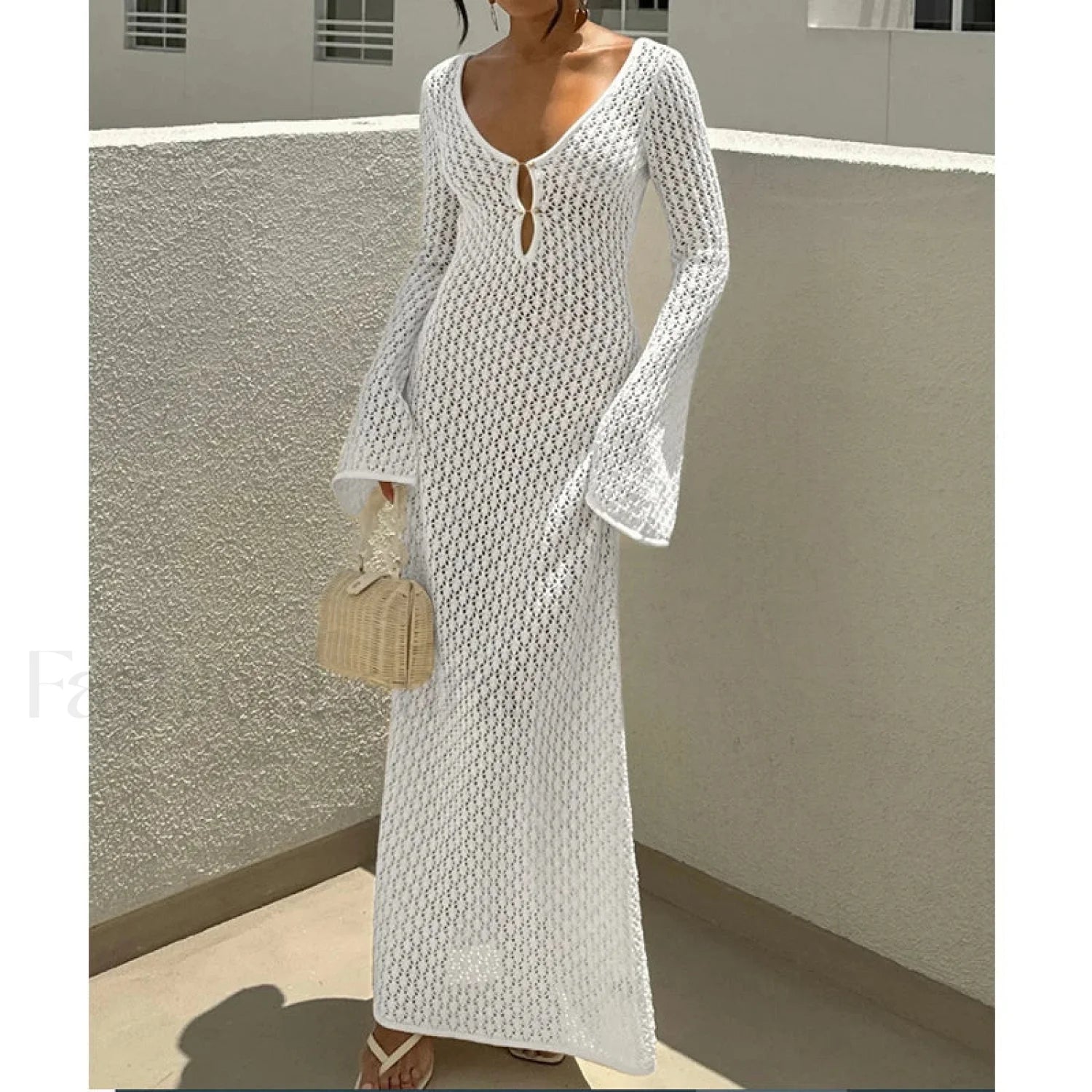 V Neck Long Sleeve Backless Cover Up