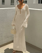 V Neck Long Sleeve Backless Cover Up
