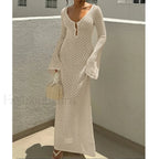 V Neck Long Sleeve Backless Cover Up Beige / S