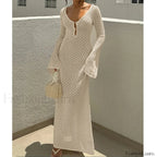 V Neck Long Sleeve Backless Cover Up Beige / S