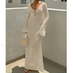 V Neck Long Sleeve Backless Cover Up Beige / S