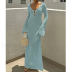 V Neck Long Sleeve Backless Cover Up Blue / S
