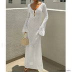 V Neck Long Sleeve Backless Cover Up White / S