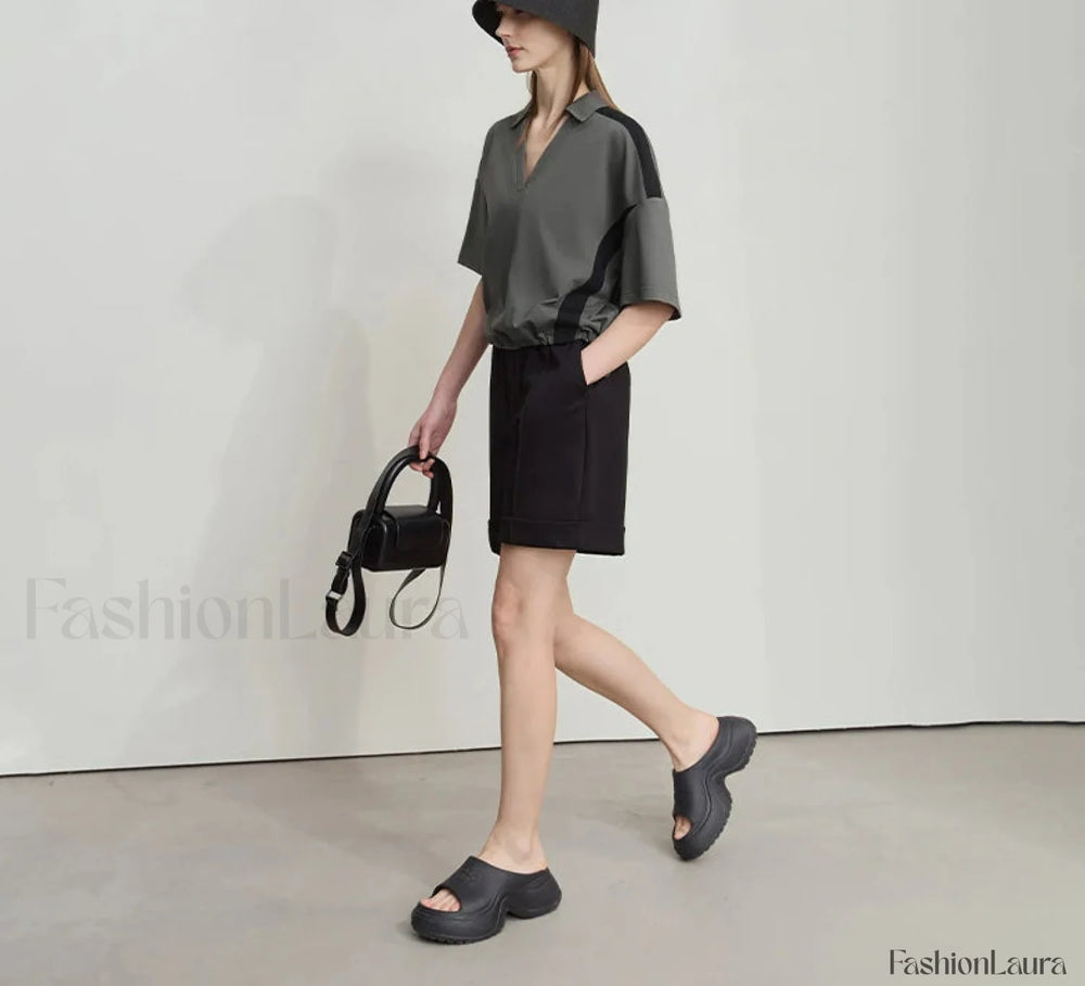 V Neck Loose Short Sleeve Cotton T Shirt Grey / S