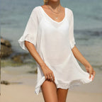 V Neck Lotus Leaf Swing Cover Up