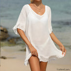 V Neck Lotus Leaf Swing Cover Up