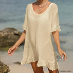 V Neck Lotus Leaf Swing Cover Up APRICOT / One Size