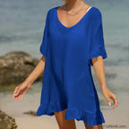 V Neck Lotus Leaf Swing Cover Up Blue / One Size