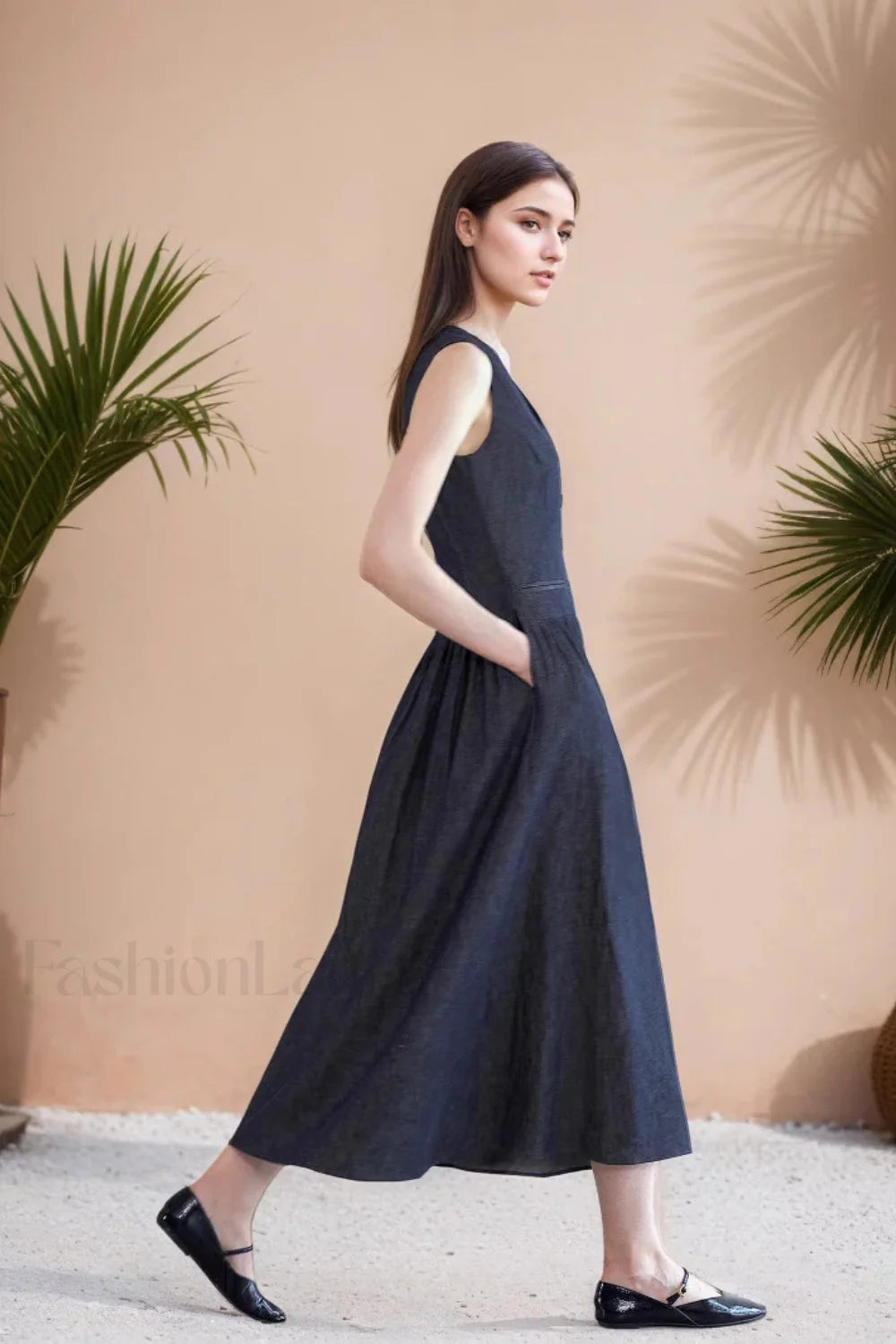 V-Neck Pocket Loose Sleeveless Casual Maxi Dress Secondary image