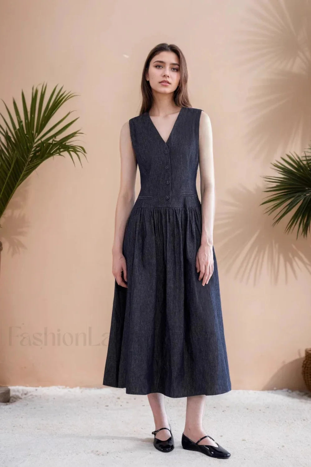V Neck Pocket Loose Sleeveless Casual Maxi Dress Navy blue / S Main image
