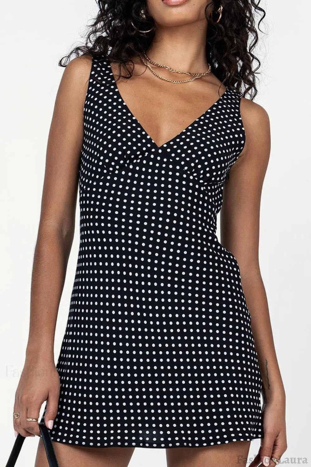 V-Neck Polka Dot Tie Waist Mini Dress Secondary image
